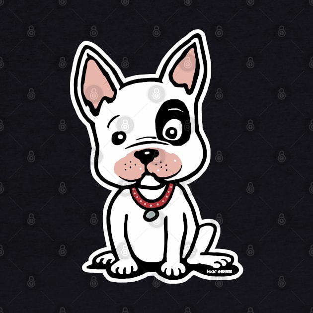 Lieve Franse Bulldog Pup Zittend In Cartoon by Nikki Genee Art